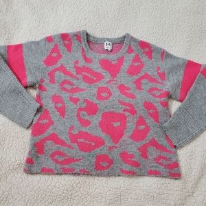 John + Jenn Leopard Varsity Leopard Print Sweater Hot Pink Size XS